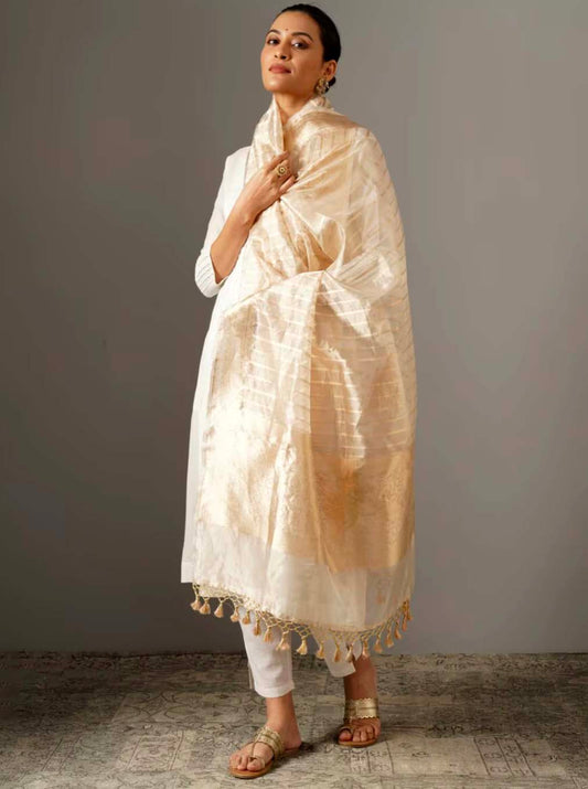 Gold Tissue Silk Banarasi Handloom Dupatta