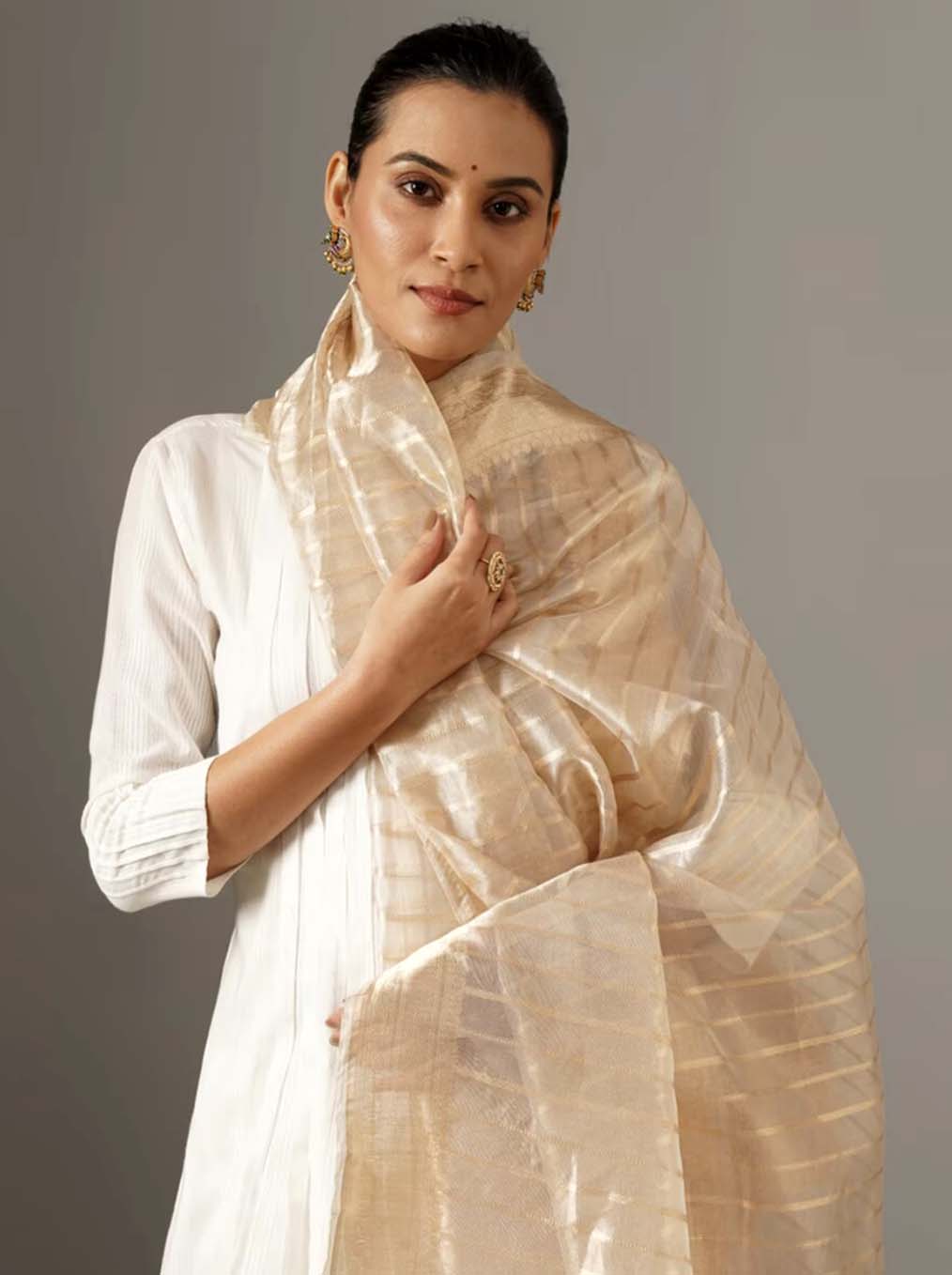 Gold Tissue Silk Banarasi Handloom Dupatta