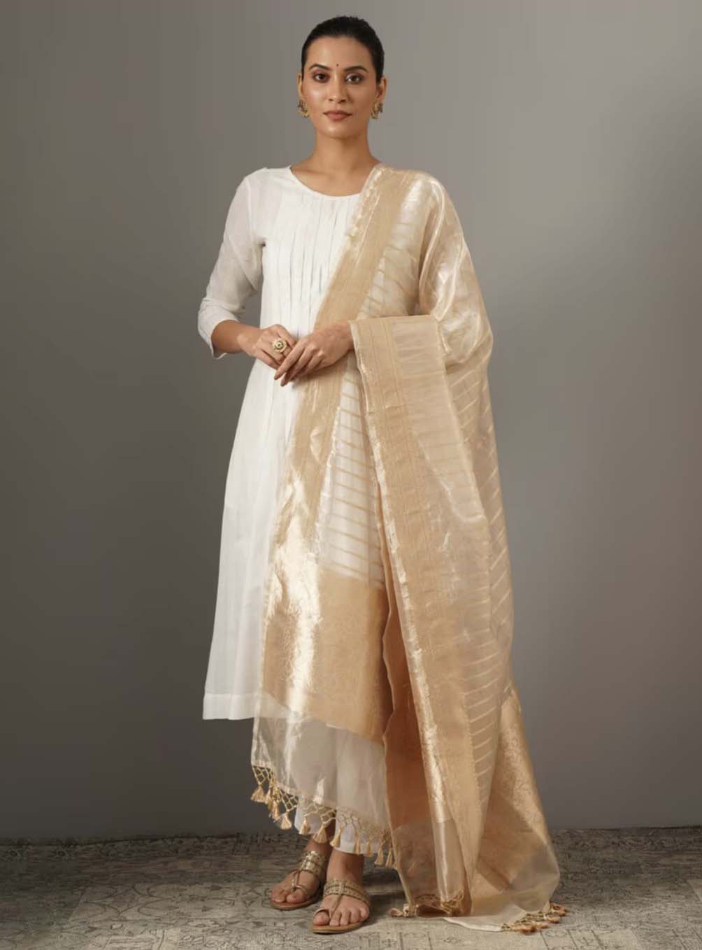 Gold Tissue Silk Banarasi Handloom Dupatta