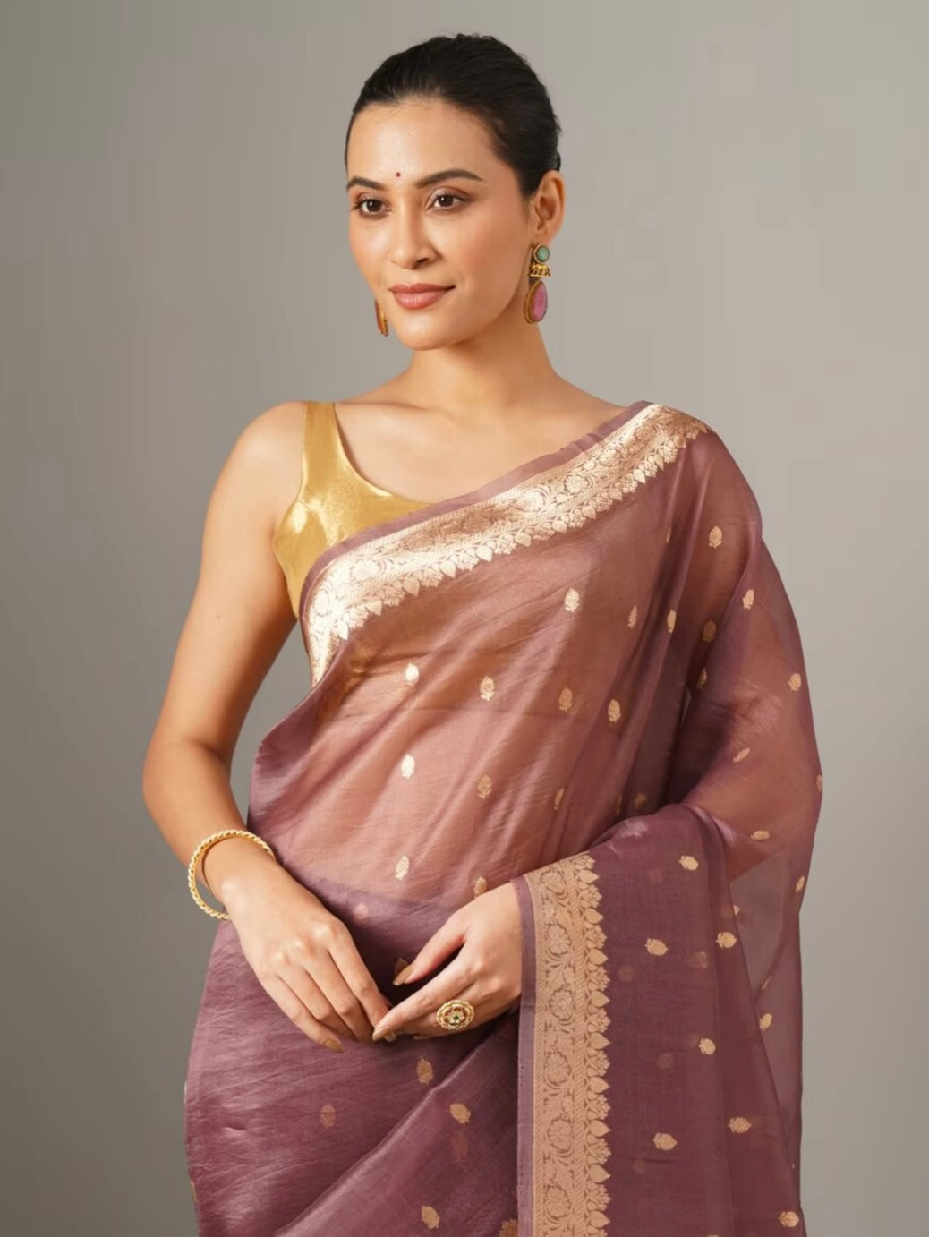 Mauve Kora Silk Handloom Banarasi Saree
