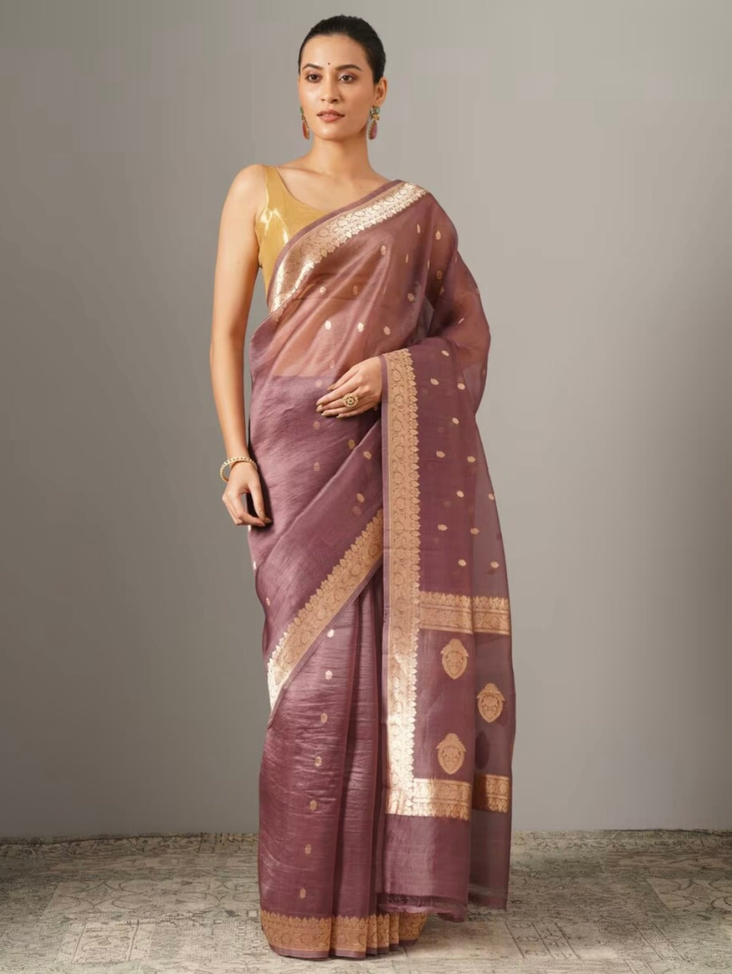 Mauve Kora Silk Handloom Banarasi Saree