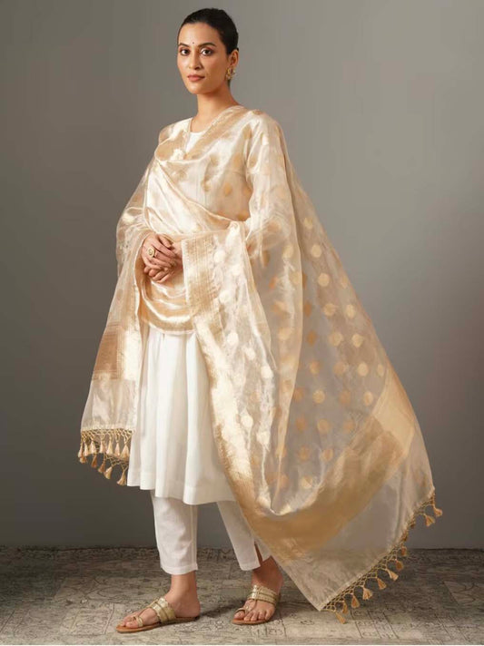 Gold  Tissue Silk Banarasi Handloom Dupatta