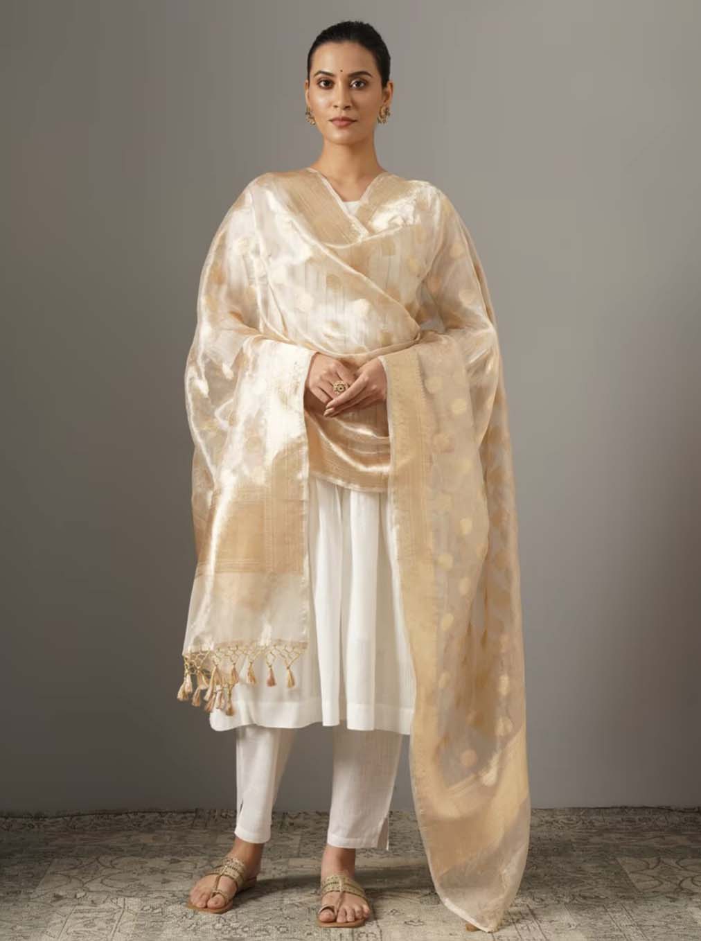 Gold  Tissue Silk Banarasi Handloom Dupatta