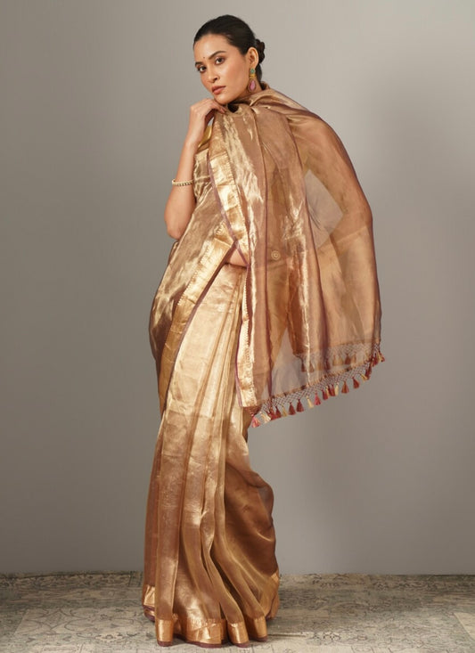 Maroon and Gold Tissue Silk Handloom Banarasi Saree