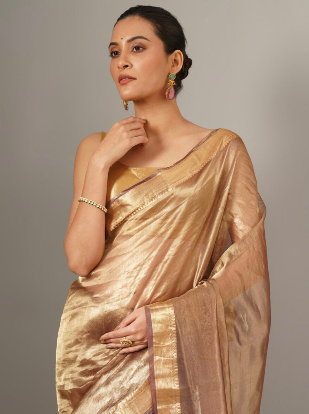 Maroon and Gold Tissue Silk Handloom Banarasi Saree