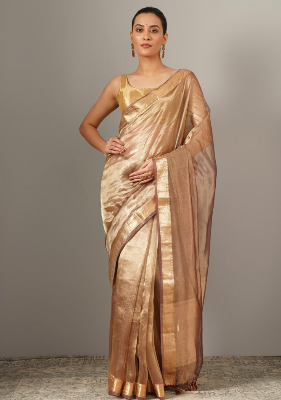 Maroon and Gold Tissue Silk Handloom Banarasi Saree