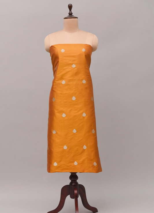 Yellow Handloom Pure Katan Silk Banarasi Fabric