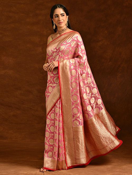 Pink Khaddi Georgette Handloom Banarasi Saree