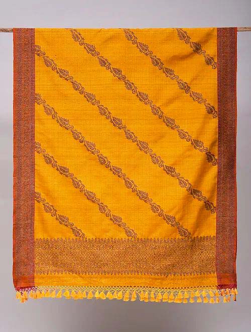 Yellow Dupion Silk Banarasi Handloom Dupatta